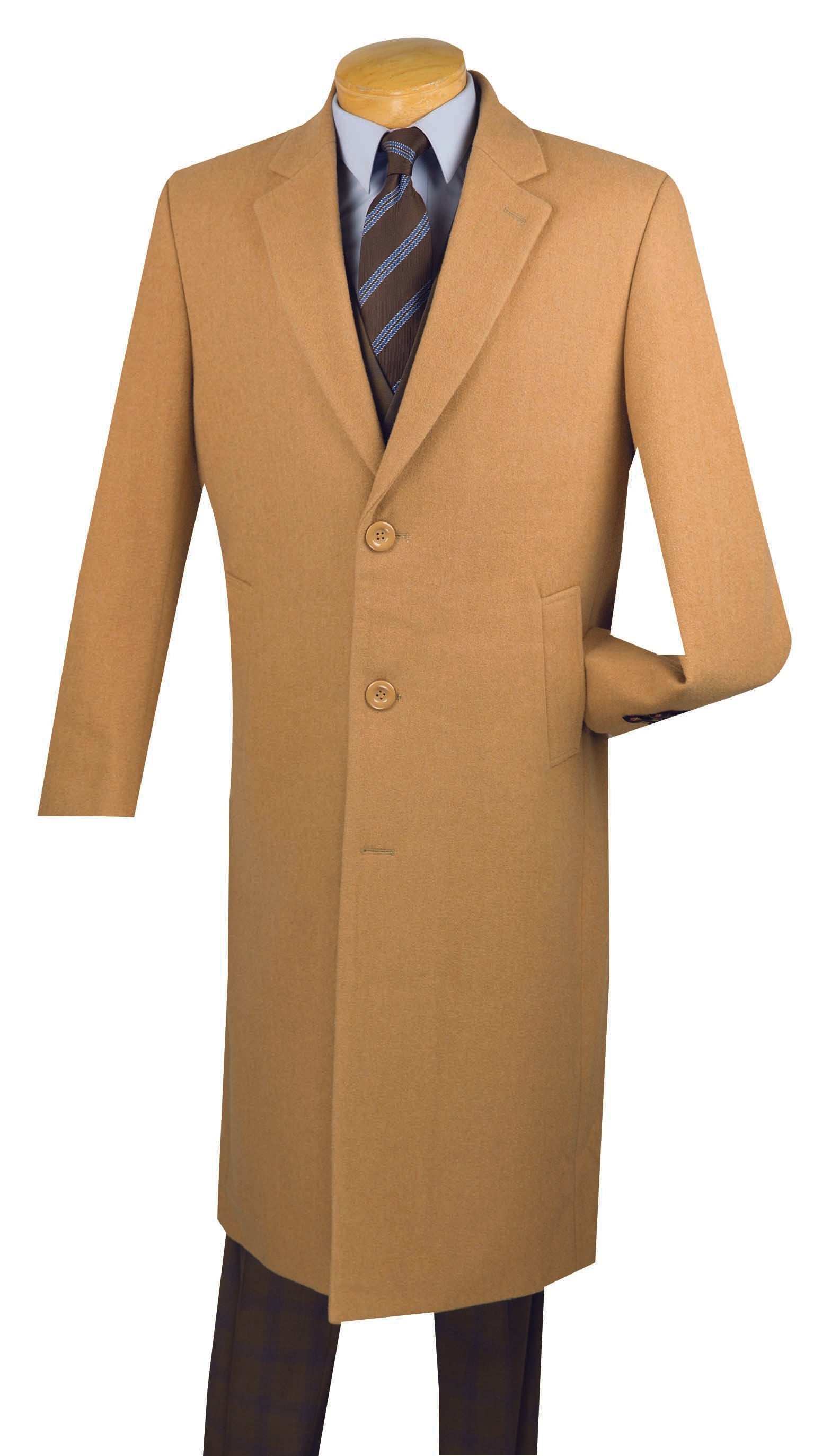 (5XL) Milan Collection - Wool and Cashmere Regular Fit Dress Top Coat 48" Long in Camel