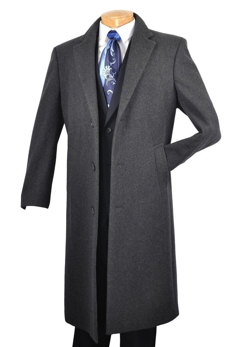 (S) Milan Collection - Wool and Cashmere Regular Fit Dress Top Coat 48" Long in Charcoal