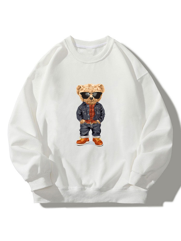 Denim Bear Crew Neck Relaxed Sweatshirt